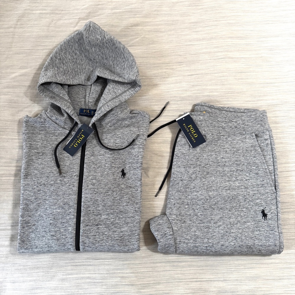 Polo Ralph Lauren Double Knit Tech Fleece Jogger Sweatsuit Grey Htr Black Pony
